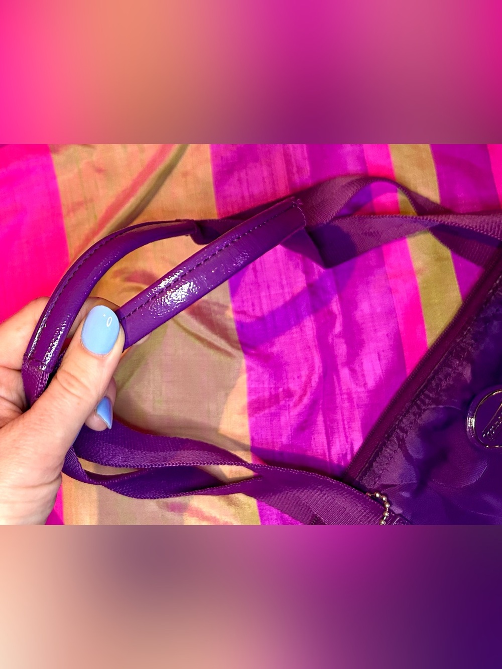 Coach Purple Getaway Signature Nylon Packable Weekender Tote Bag, Cosmetics Case - Picture 8 of 16